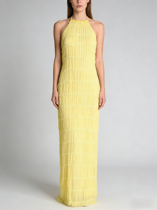 Cream Smocked Halter Maxi Dress | Sleeveless Crinkle Cotton A-Line Beach Dress