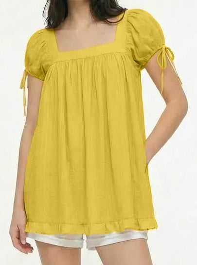 Square Neck Puff Sleeve Smocked Mini Dress | Lace Trim Babydoll Cottagecore Sundress