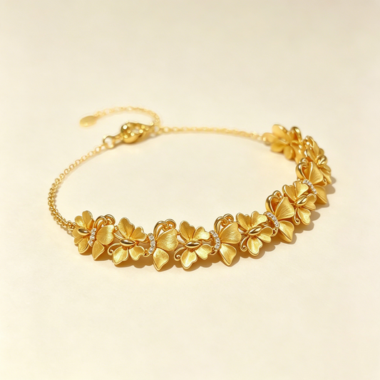 Gold Tone Butterfly CZ Bracelet | Romantic Adjustable Link Chain