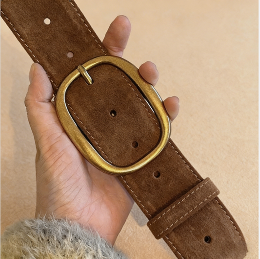 Vintage Suede Belt with Oval Buckle