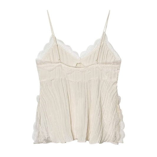 Lace Trim Pleated Cami Top Soft texture. Effortless femininity.