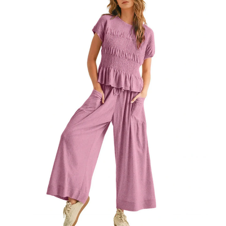 Smocked Top Wide Leg Pants Two Piece Set