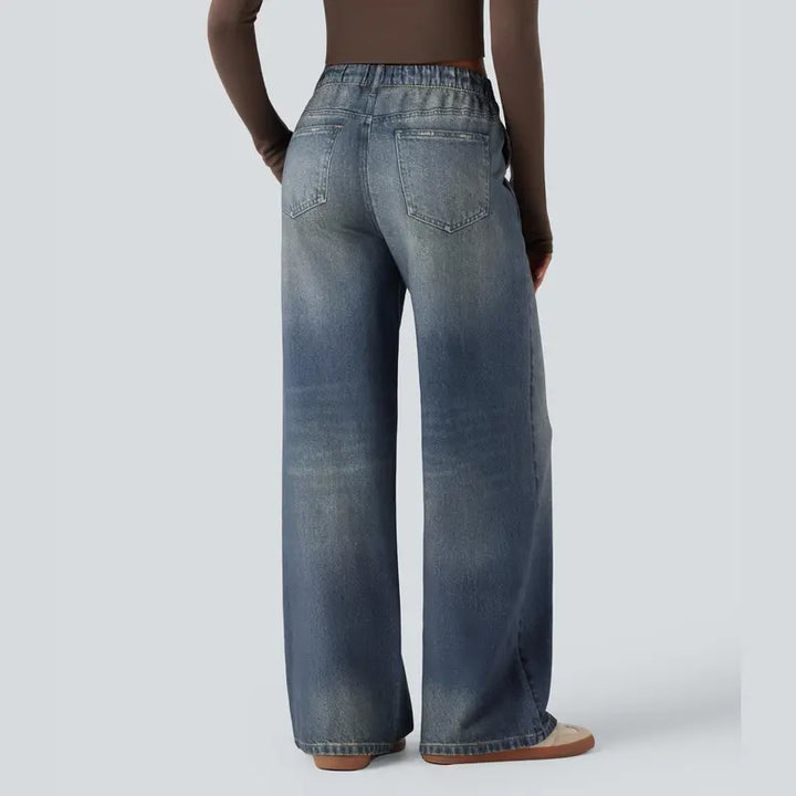 Mid Rise Denim Print Casual Jeans with Pockets | 90s Relaxed Fit Gradient Denim Pants