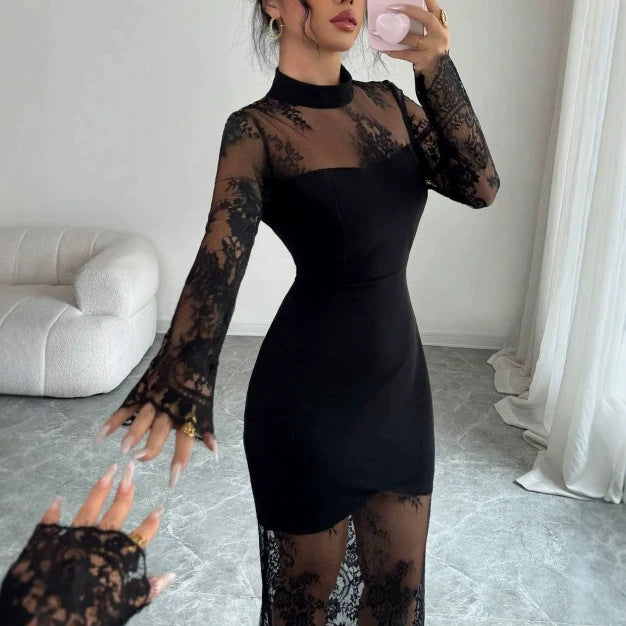 Elegant Floral Lace Long Sleeve Dress