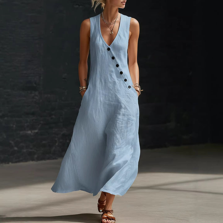V-neck sleeveless long dress