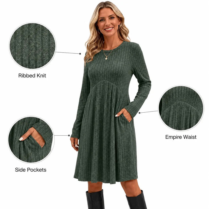 Ribbed Knit Dress With Side Pockets