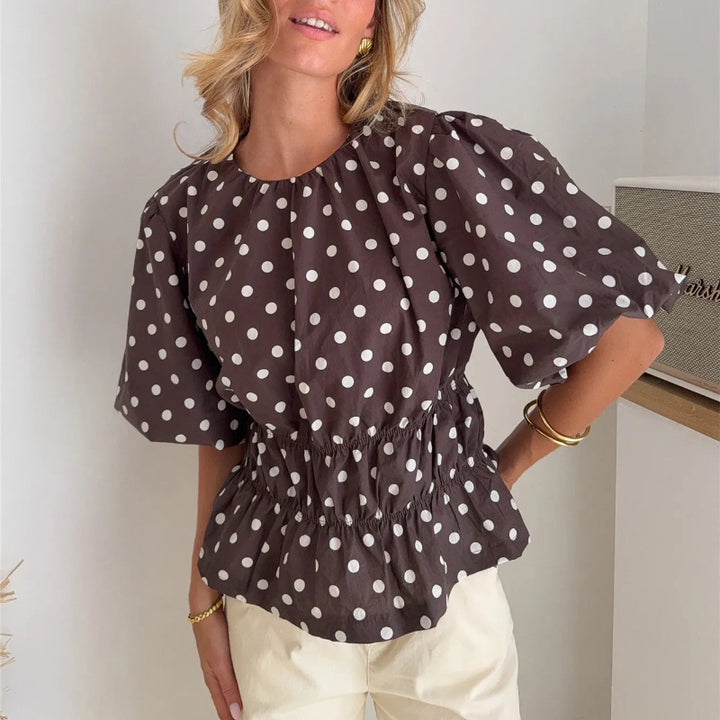 Polka dot fitted short-sleeved top