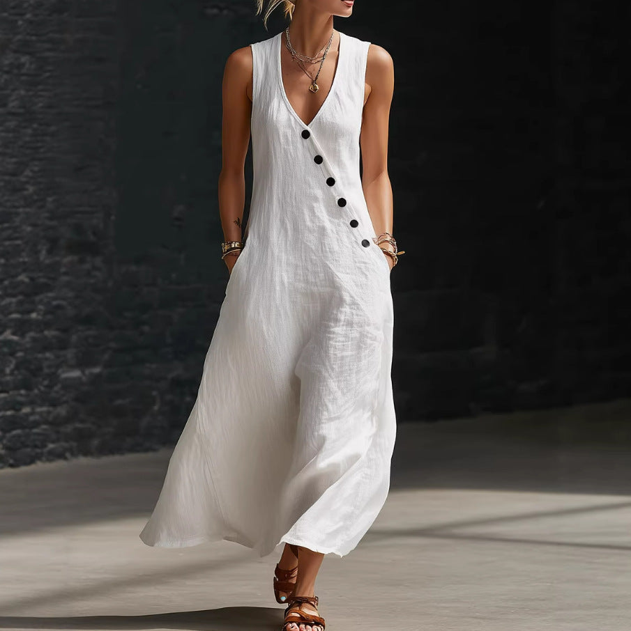 V-neck sleeveless long dress