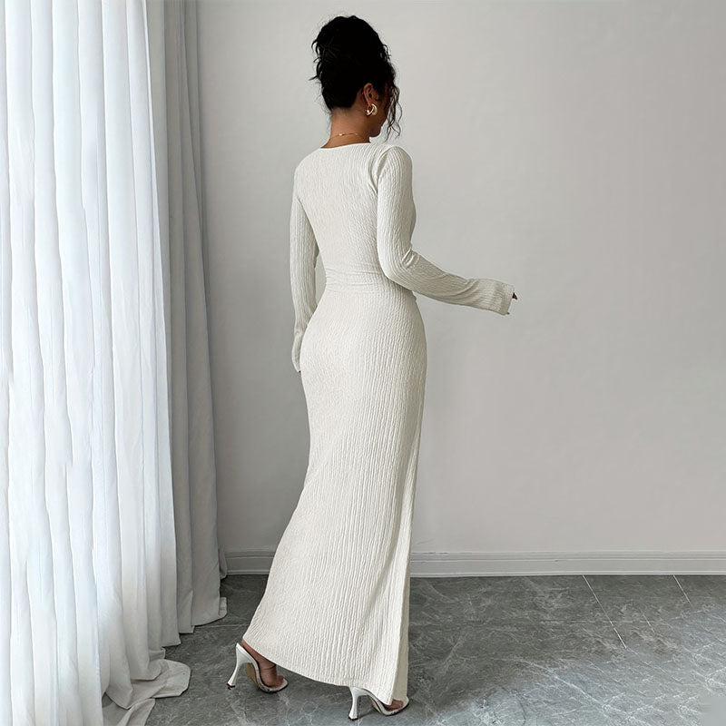 Asymmetrical neckline fitted slit dress
