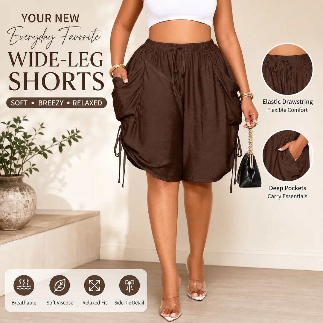 Women High Waist Drawstring Harem Shorts