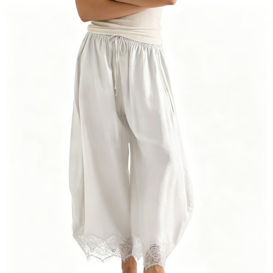 Lace-hemmed curved pants