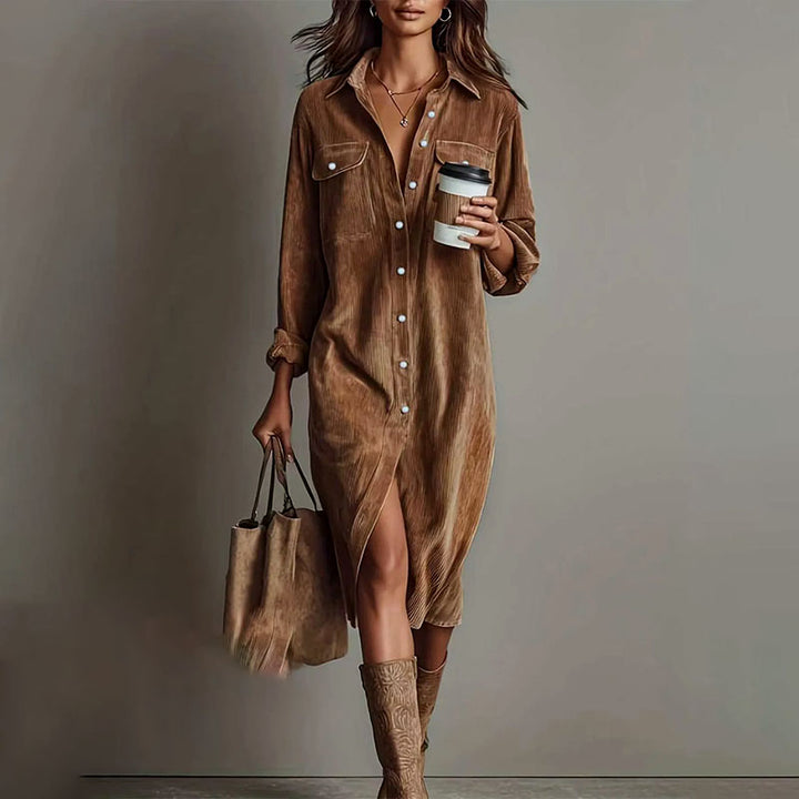 Collared long-sleeve button-front dress