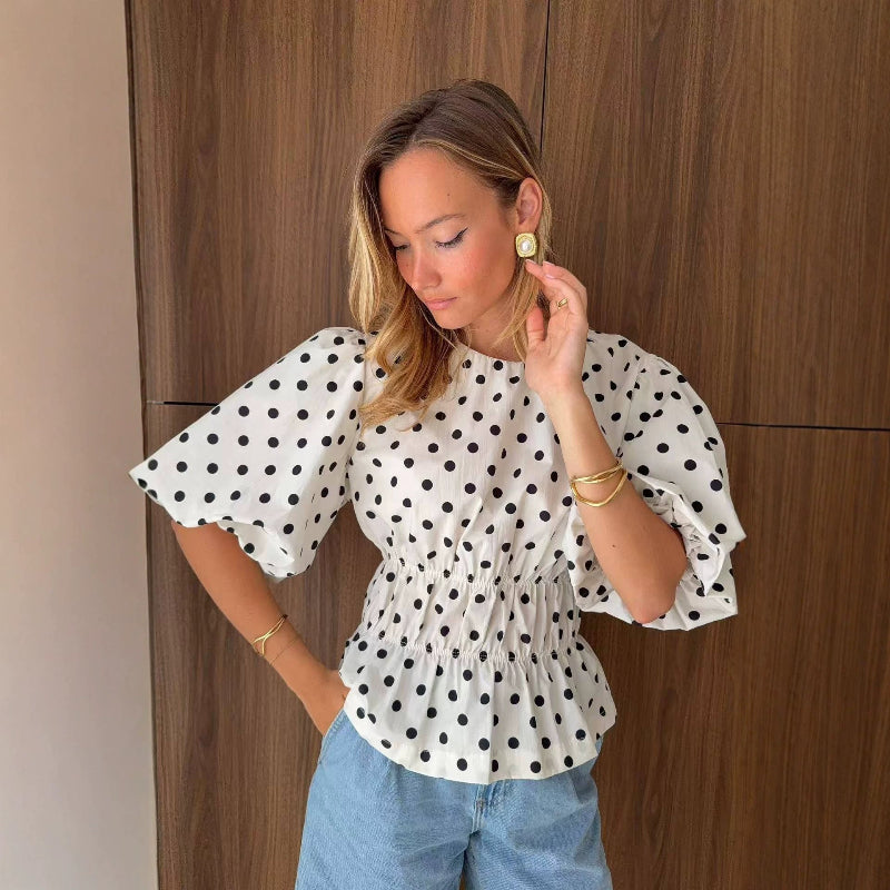 Polka dot fitted short-sleeved top