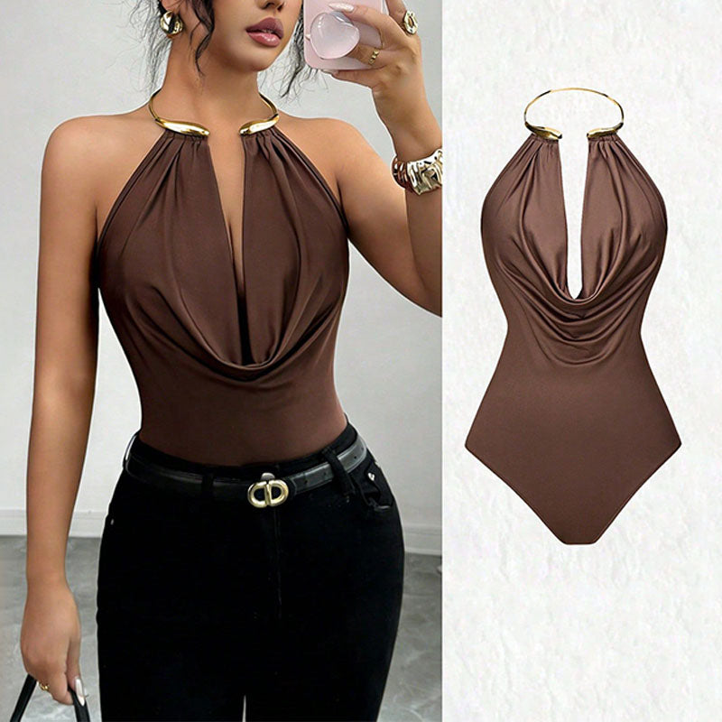 Deep-necked halter-neck bodysuit