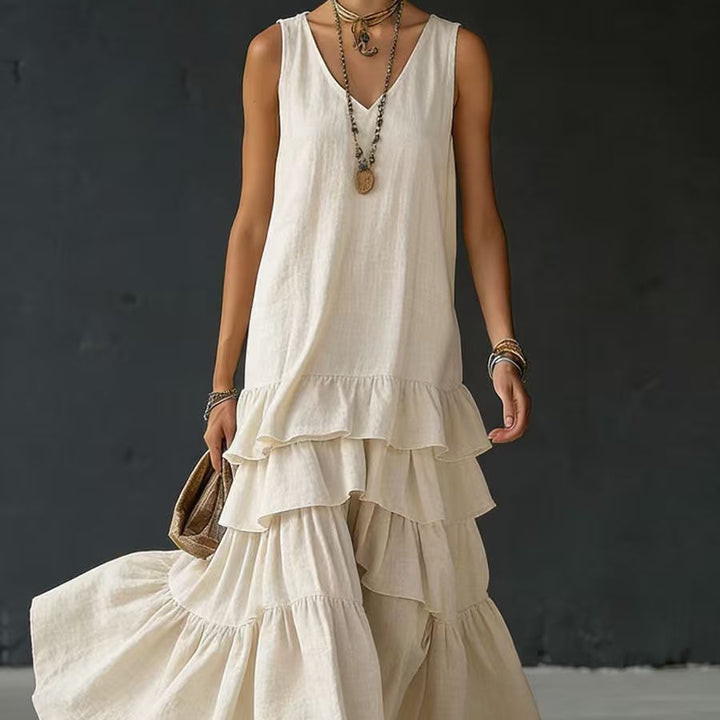 Solid color sleeveless full skirt dress