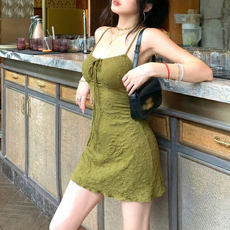 Textured Spaghetti Strap Mini Slip Dress