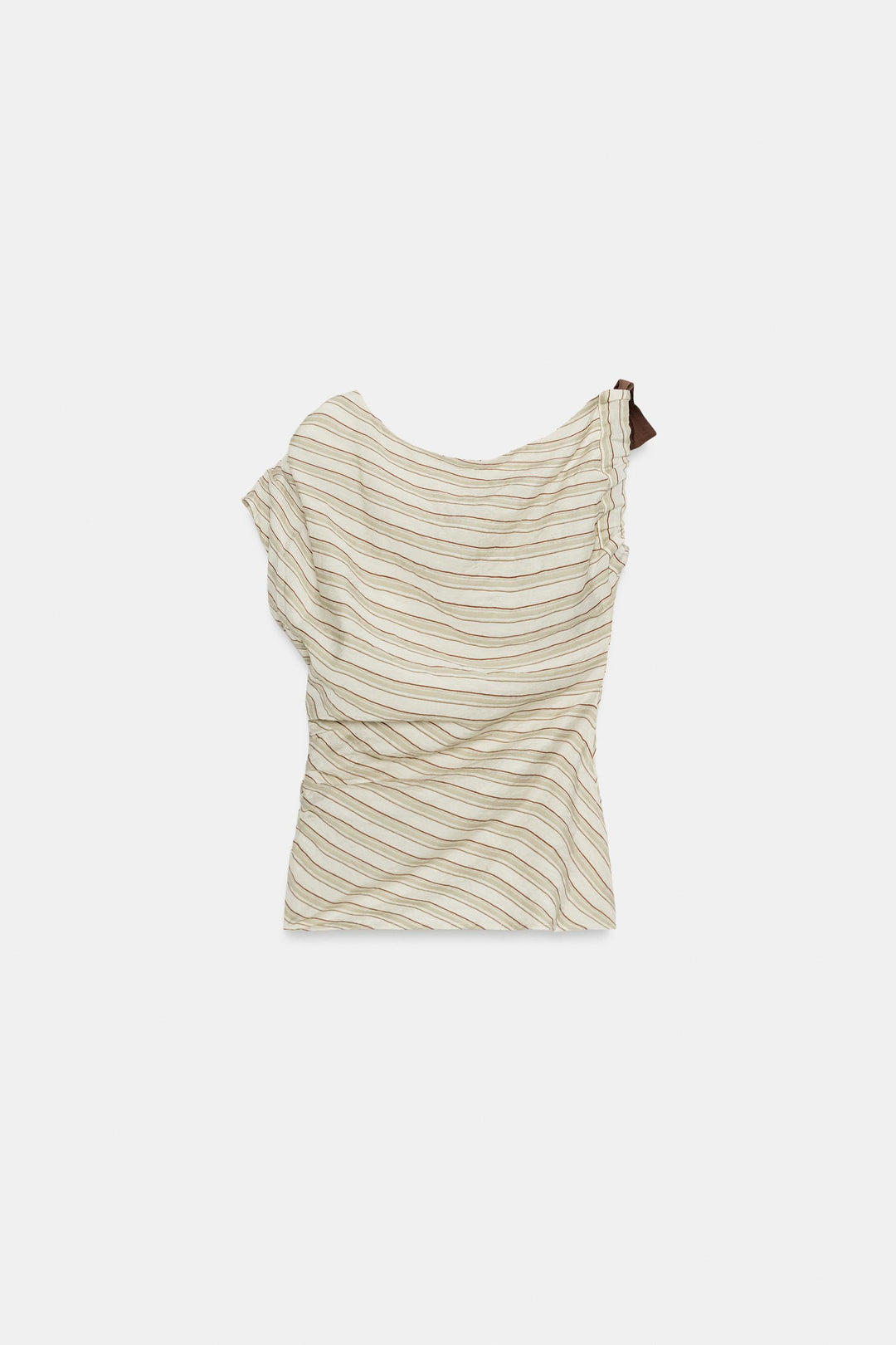 Asymmetrical One-Shoulder Striped Blouse with Bow Detail, Elegant Ruched Top for Women