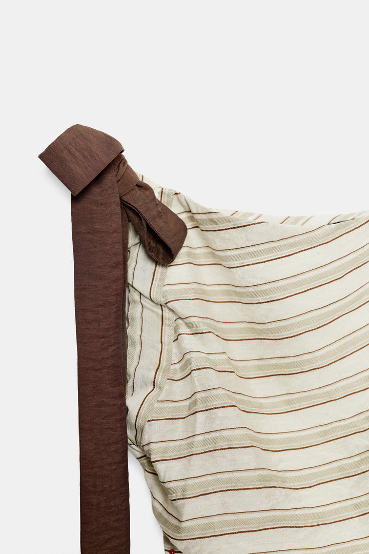 Asymmetrical One-Shoulder Striped Blouse with Bow Detail, Elegant Ruched Top for Women