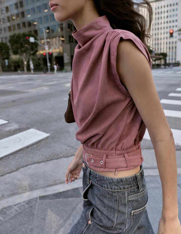 Faux Suede Buckle Top