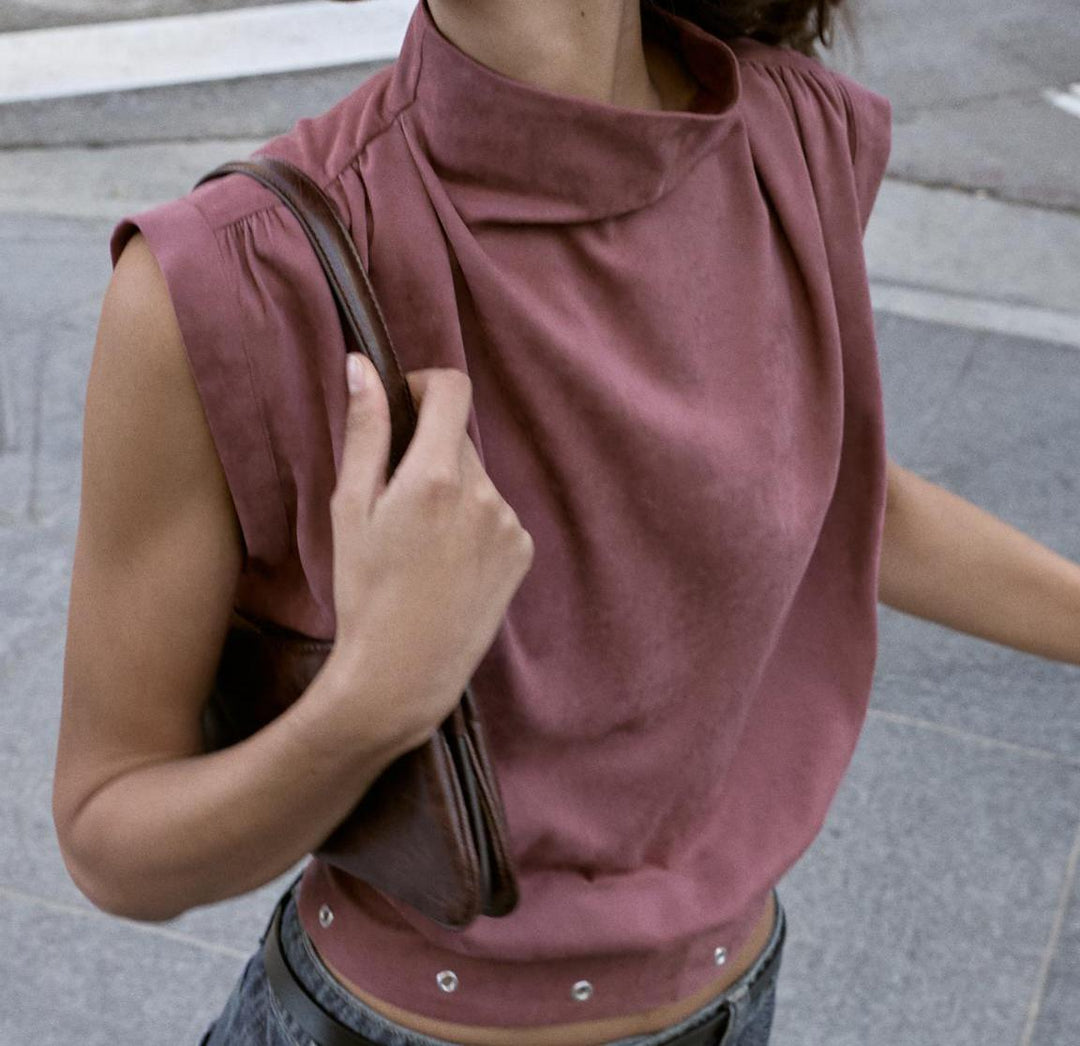 Faux Suede Buckle Top