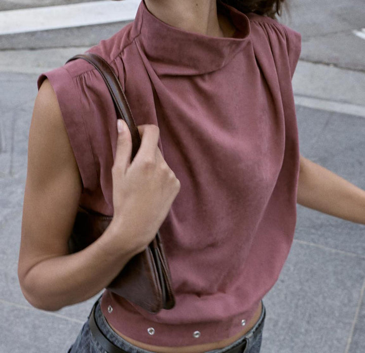 Faux Suede Buckle Top