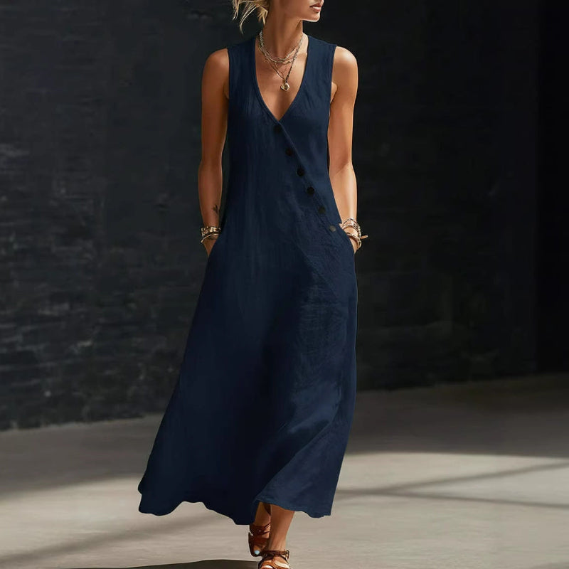 V-neck sleeveless long dress