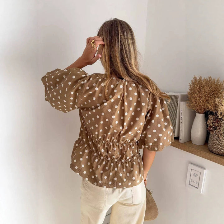 Polka dot fitted short-sleeved top