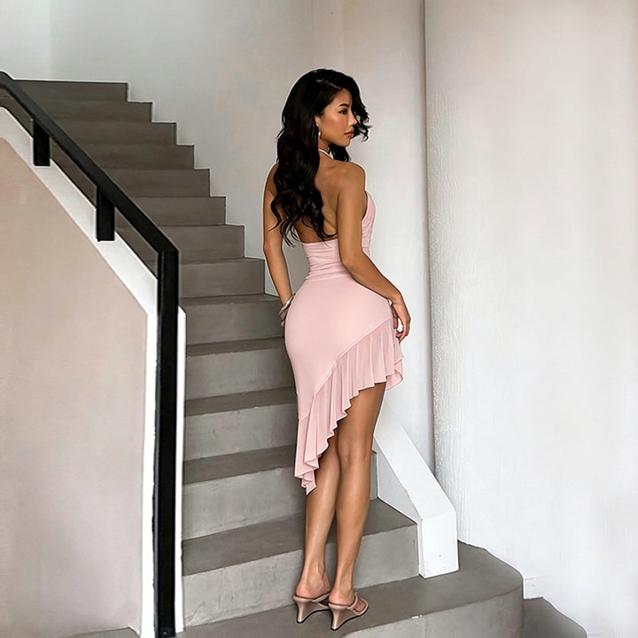 Ruffled irregular hem dress