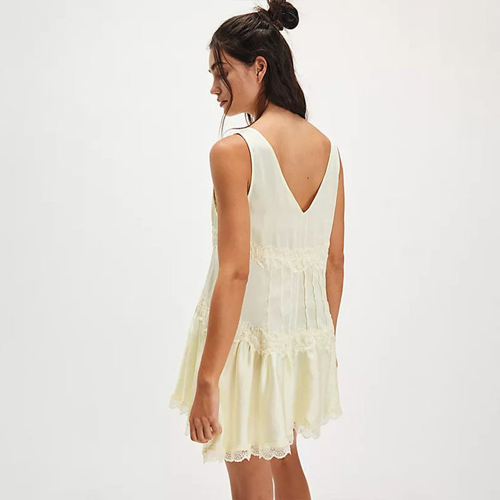Sleeveless V-neck lace-trimmed layered mini nightgown dress