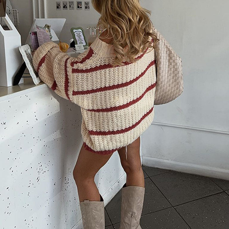 Loose striped knit sweater