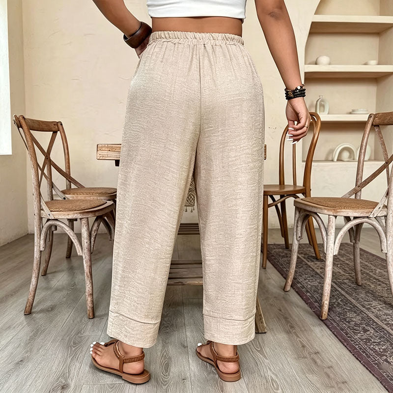 Elastic waist loose-fitting wide-leg pants