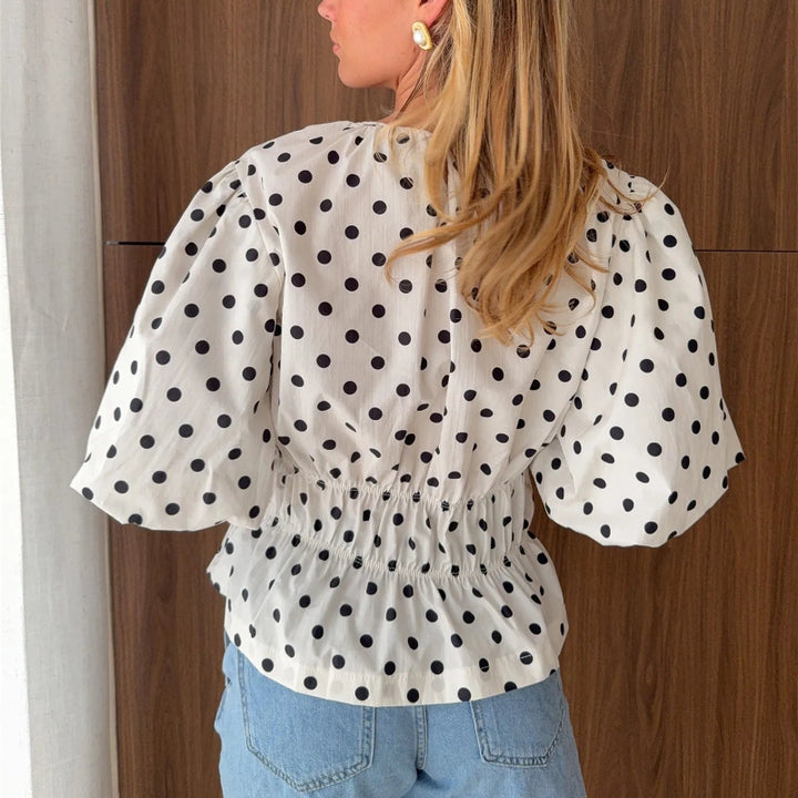 Polka dot fitted short-sleeved top