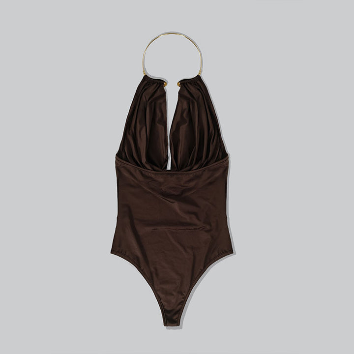 Deep-necked halter-neck bodysuit