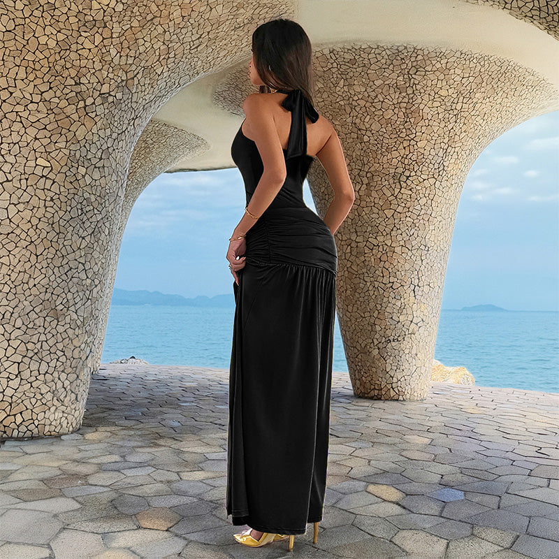 Y2K-style halter-neck bodycon dress