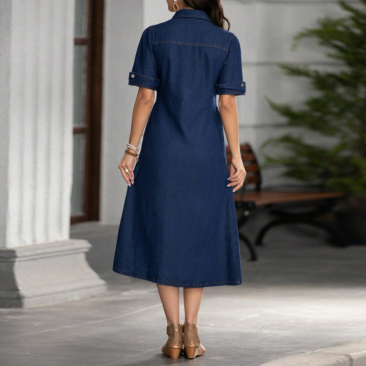 Short-sleeved denim shirt dress