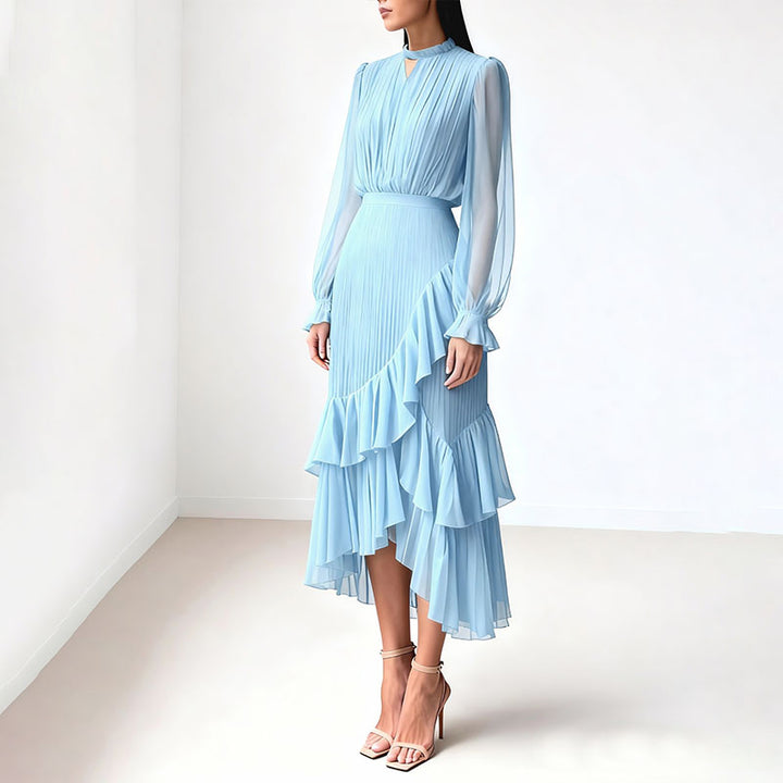 Long-sleeved irregular layered dress