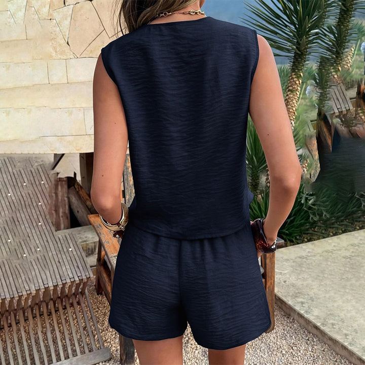 V-neck sleeveless tie-front top and shorts set