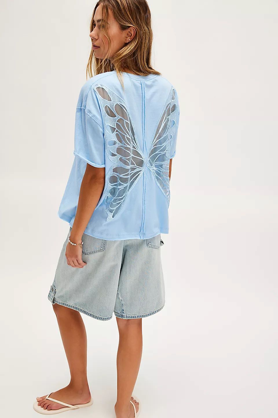 Back Cutout Loose Tee for Women | Sheer Mesh Patchwork Drop Shoulder Short Sleeve Top