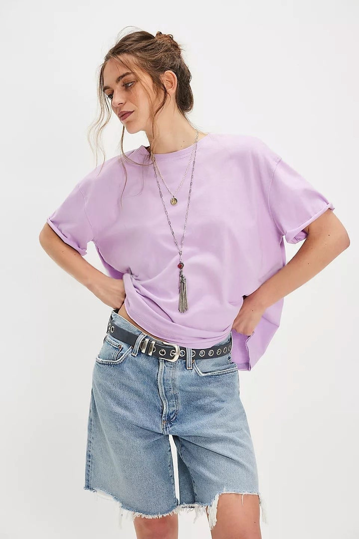 Back Cutout Loose Tee for Women | Sheer Mesh Patchwork Drop Shoulder Short Sleeve Top