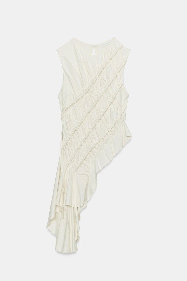Cream Ruched Sleeveless Top &amp; Cargo Culotte Set, Modern Minimalist Two-Piece Outfit