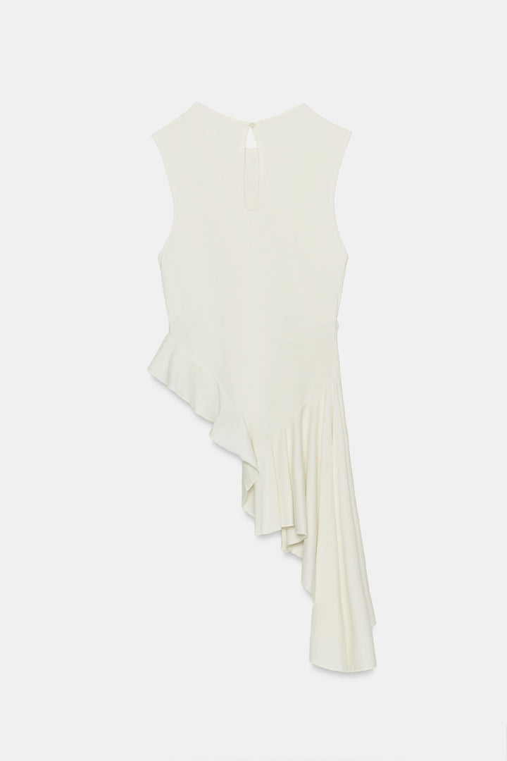 Cream Ruched Sleeveless Top &amp; Cargo Culotte Set, Modern Minimalist Two-Piece Outfit