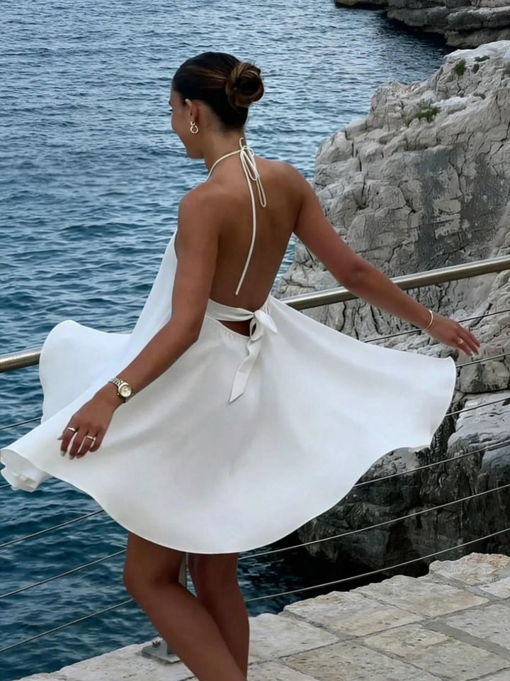 Women Flowy Sleeveless Deep V Backless Mini Dress