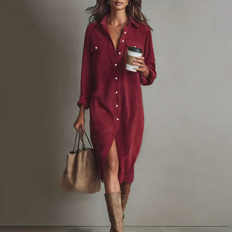 Collared long-sleeve button-front dress