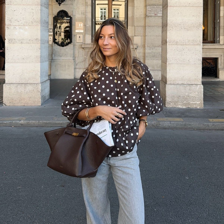 Polka dot fitted short-sleeved top