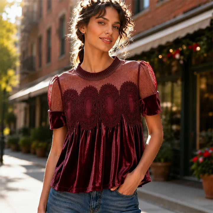 Ruffled Lace Patchwork Top