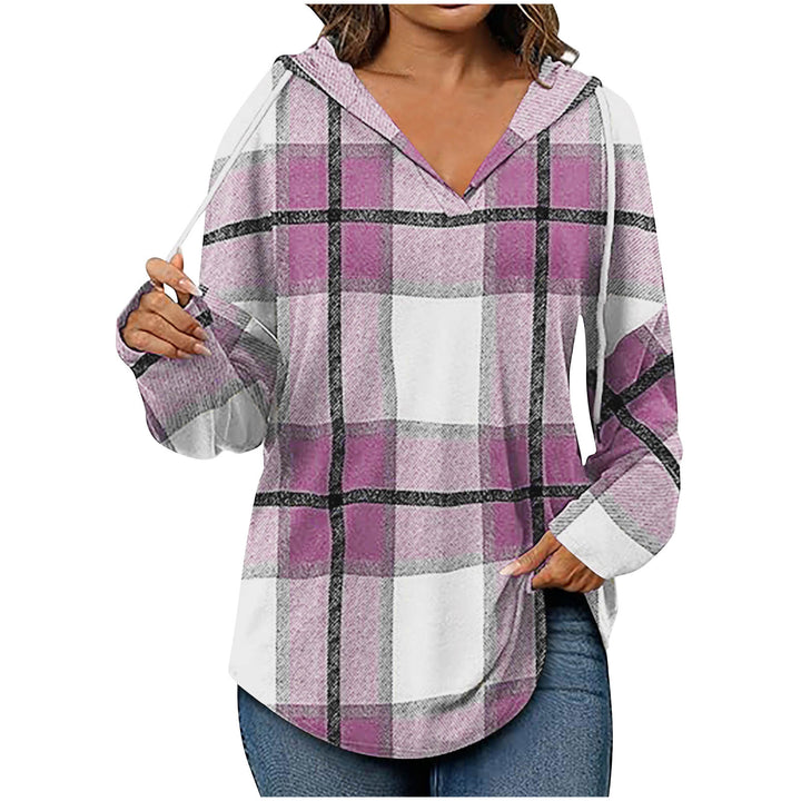 Plaid hooded V-neck casual top