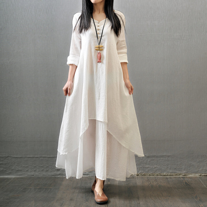 Asymmetrical long-sleeve dress