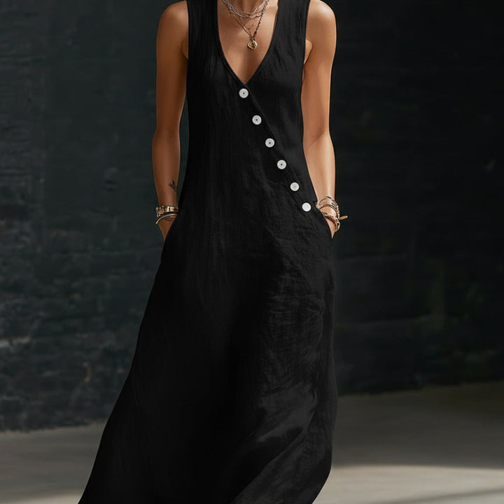 V-neck sleeveless long dress
