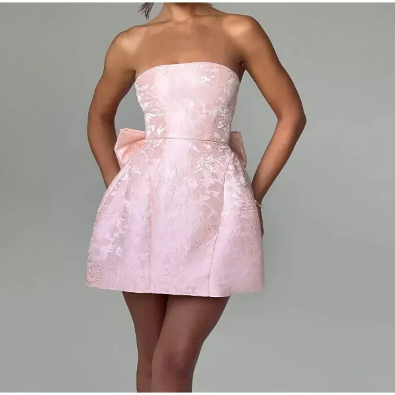 Bow-jacquard strapless dress