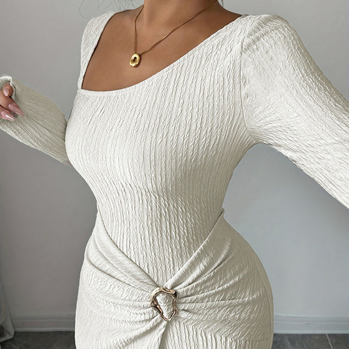 Asymmetrical neckline fitted slit dress
